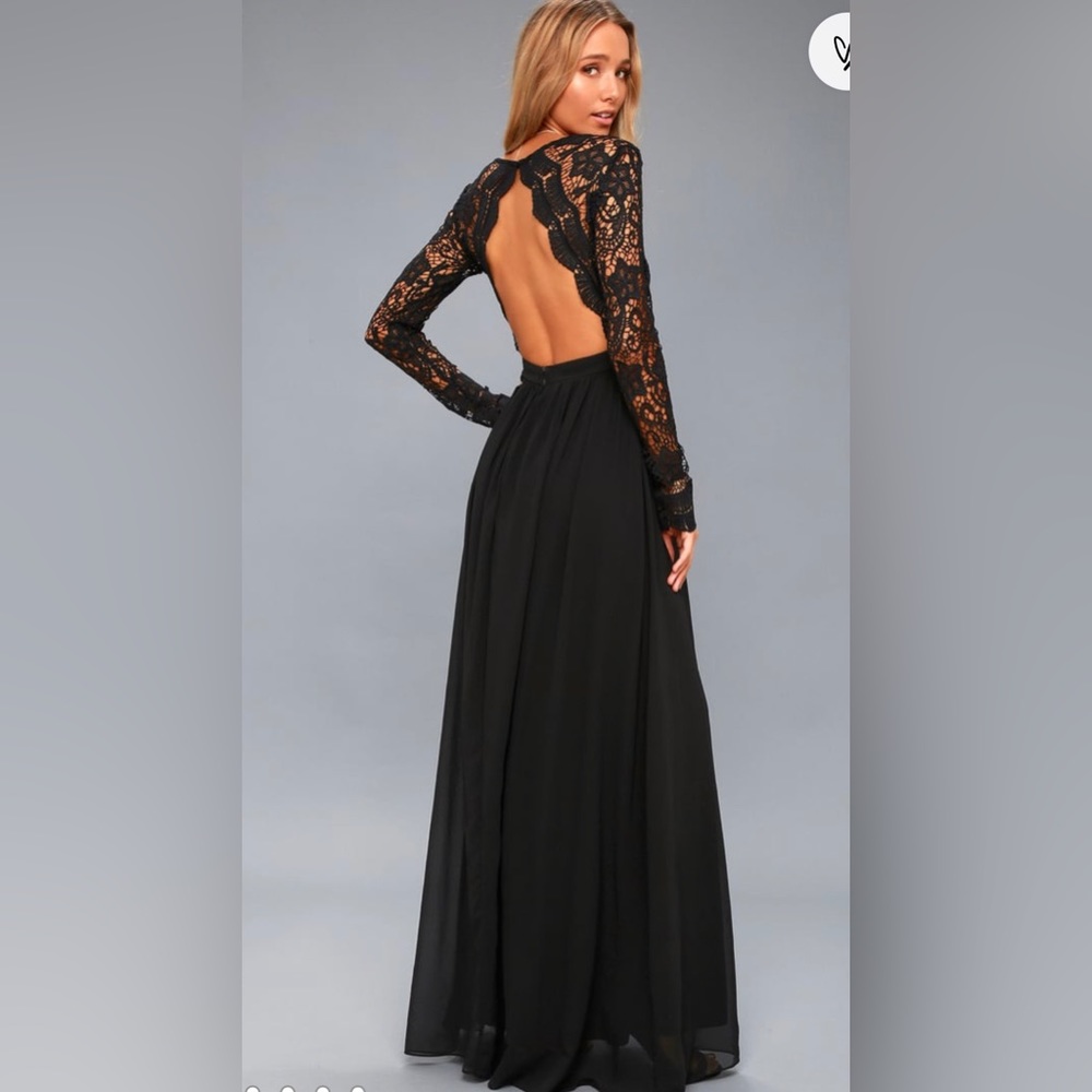 Lulu’s Awaken My Love Black Long Sleeve Lace Maxi Dress